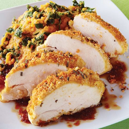 petti di pollo in crosta di frutta secca con zabaglione al marsala